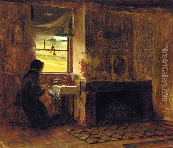 Interior of a Farm House in Maine Oil Painting - Eastman Johnson