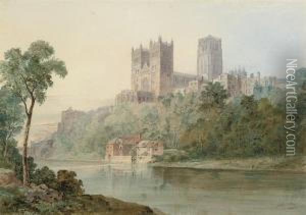 A View Of Durham Cathedral From The River Wear Oil Painting - John Storey