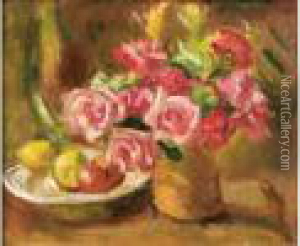 Nature Morte Au Bouquet De Roses Oil Painting - Manuel Ortiz De Zarate
