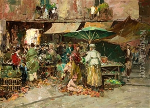 Mercado Oil Painting - Vincenzo Irolli