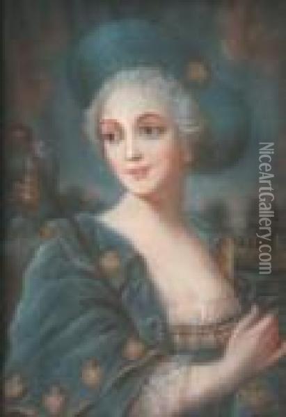 Portrait De Femme En Bergere Oil Painting - Francois-Hubert Drouais