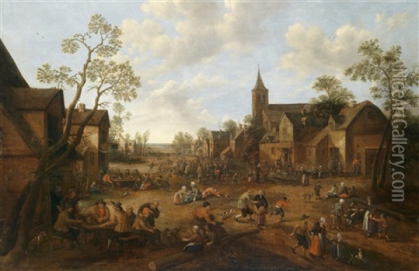 Dorfstrasse Mit Feiernden Personen Oil Painting - Joost Cornelisz. Droochsloot