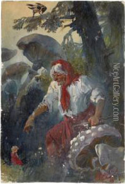 Baba Yaga Oil Painting - Nikolai Nikolaevich Karazin