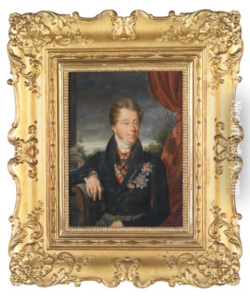 Franz Anton Graf Von Kolowrat-liebsteinsky, Portrat Des Staatsmannes Mit Ordensschmuck Oil Painting - Friedrich Johann Gottlieb (Franz) Lieder