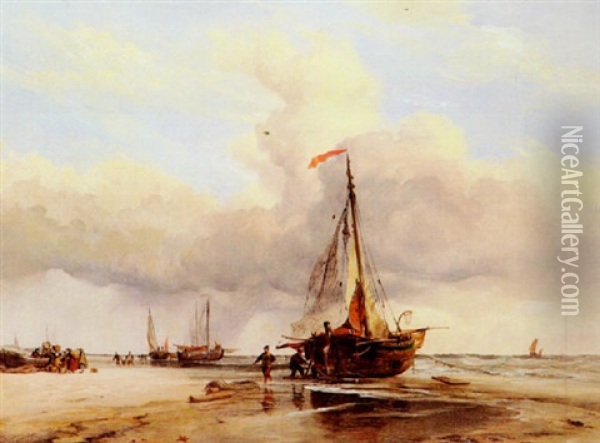 On The Beach, Scheveningen Oil Painting - Edward William Cooke
