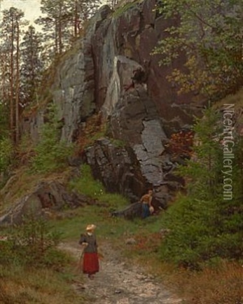 Tur I Skogen Oil Painting - Hans Frederick Gude