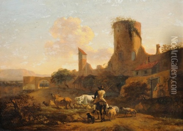 Viehbauer Auf Dem Weg Zum Markt Oil Painting - Abraham Jansz. Begeyn