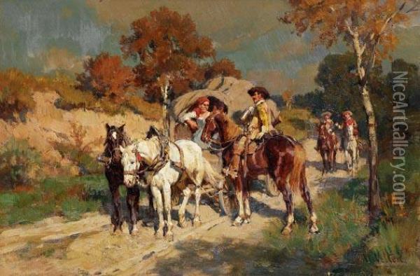 Kutsche Und Reiter Auf Einem Feldweg Oil Painting - Wilhelm Velten