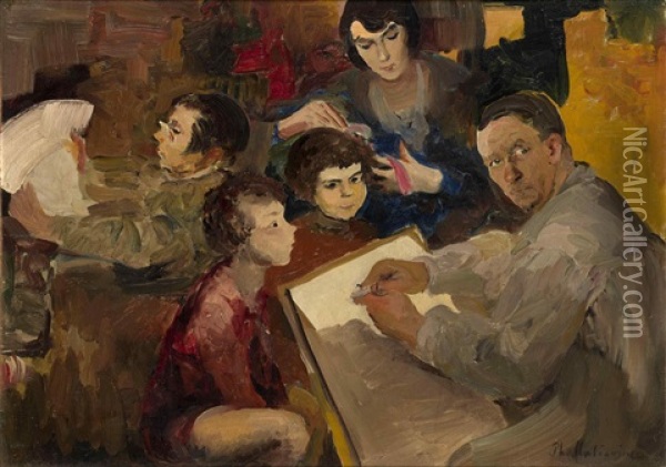 Self-portrait With Family Oil Painting - Filip Malyavin
