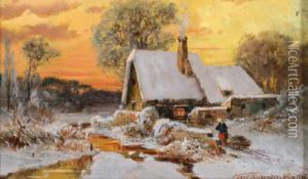 Winterlandschaft Im Sonnenuntergang Oil Painting - Karl Schreder