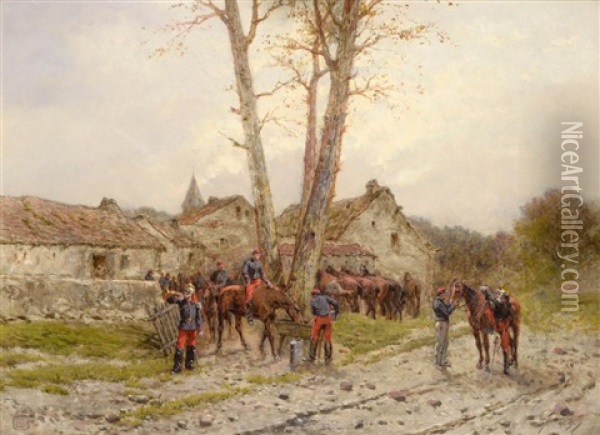 Resting The Horses Oil Painting - Wilfrid Constant Beauquesne