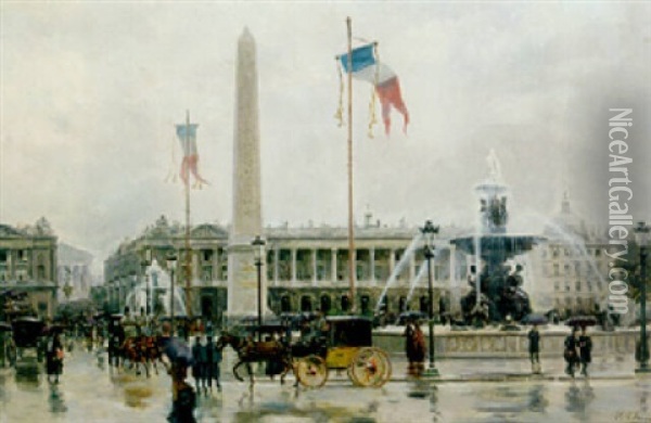 Place De La Concorde, Paris Oil Painting - Ulpiano Checa Sanz