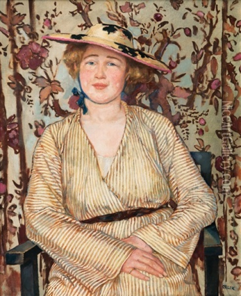 Portrait Of A Lady With Hat Oil Painting - Emil Orlik