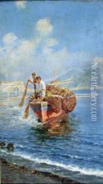 Pescatori A Mare Oil Painting - Giuseppe Giardiello