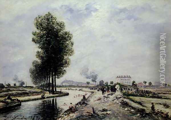 The Canal de l'Ourcq near Pantin, 1871 Oil Painting - Johan Barthold Jongkind
