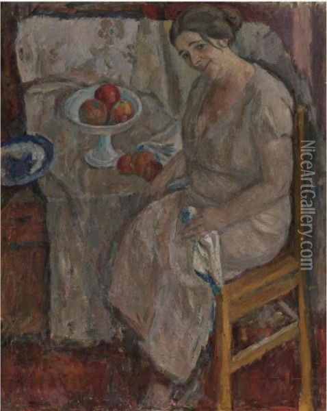 Portrait Of The Artist's Wife Oil Painting - Abraham Manievich