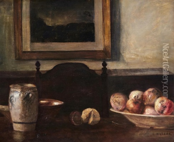An Interior With A Still-life With Apples Oil Painting - Carl Vilhelm Holsoe