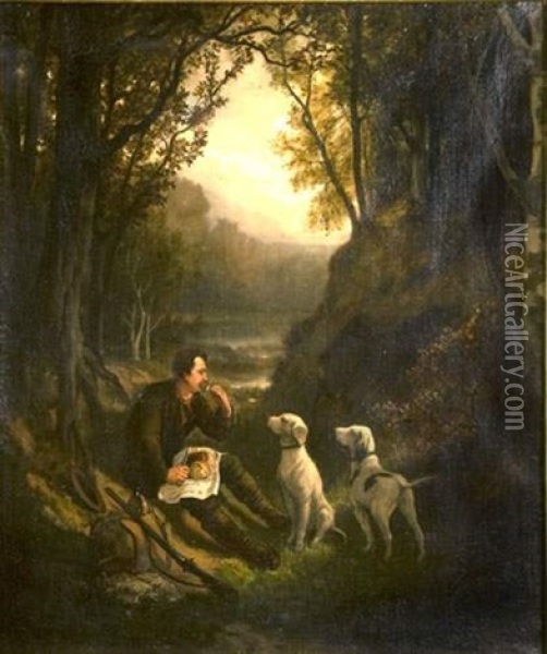 La Halte Du Chasseur Oil Painting - Theodore Levigne