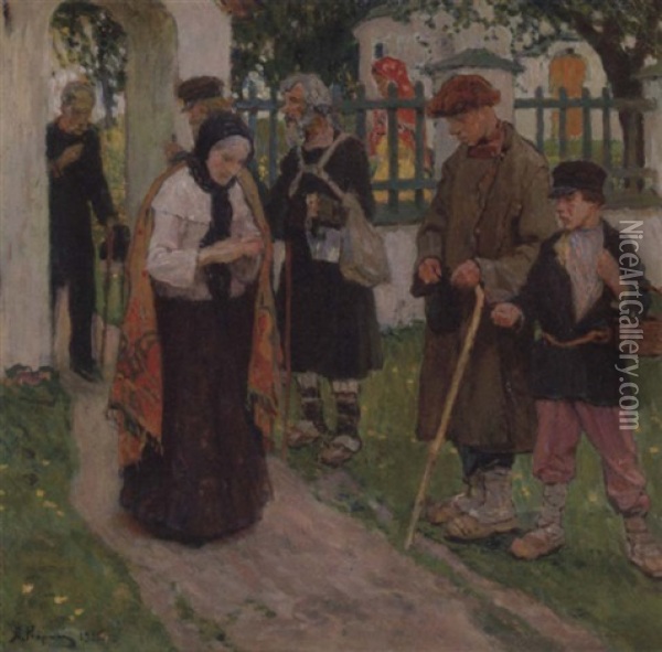 Leaving Church Oil Painting - Aleksei Mikhailovich Korin