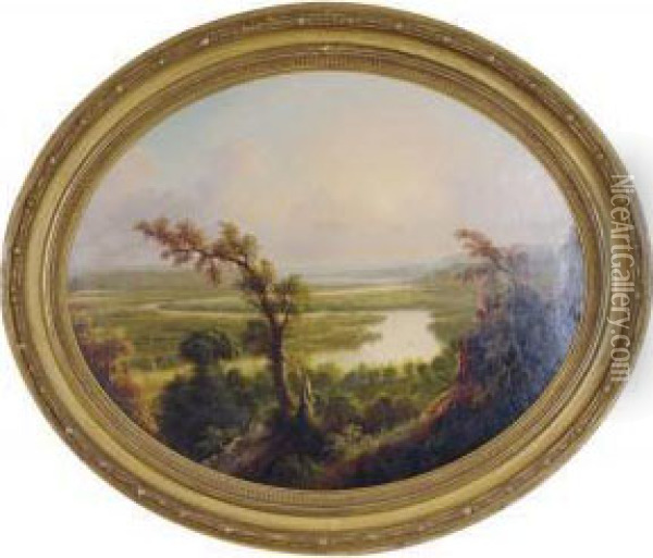 Panoramic View Of The Connecticut River With Sailboats Oil Painting - Edmund C. Coates