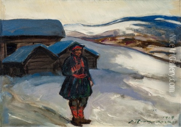 A Man From Lapland Oil Painting - Jalmari Ruokokoski