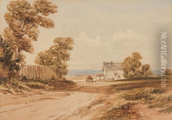 Landscape With Horse And Cart Before A Cottage Oil Painting - John Callow