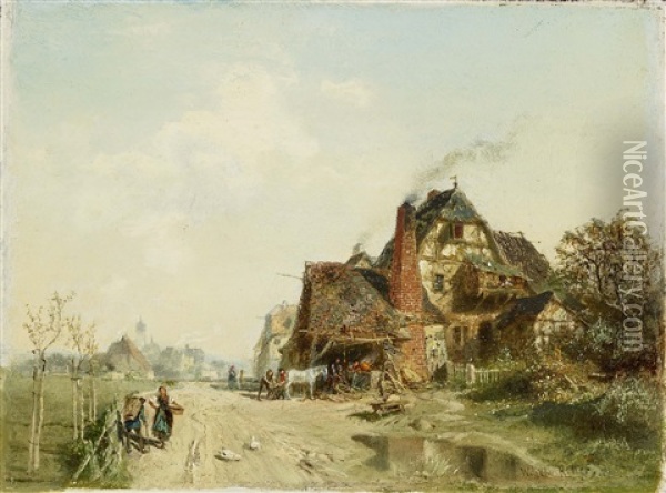 Blacksmiths In A Village Street Oil Painting - Wilhelm Ritter