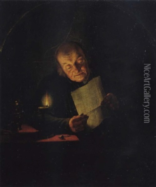 Lekture Bei Kerzenschein Oil Painting - Eduard Karl Gustav Lebrecht Pistorius