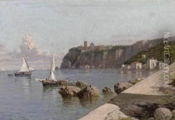 A Harbour Near Sorrento Oil Painting - Giuseppe Carelli
