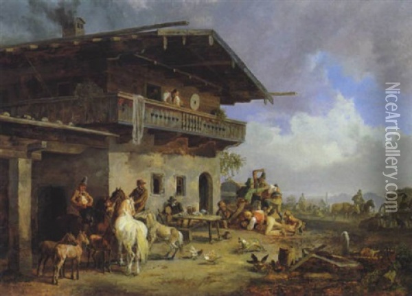 Rauferei Vor Einem Wirtshaus Oil Painting - Heinrich Buerkel