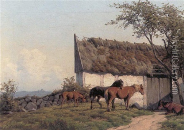 Heste Vad En Strataekt Lade Oil Painting - Carl Frederik Bartsch