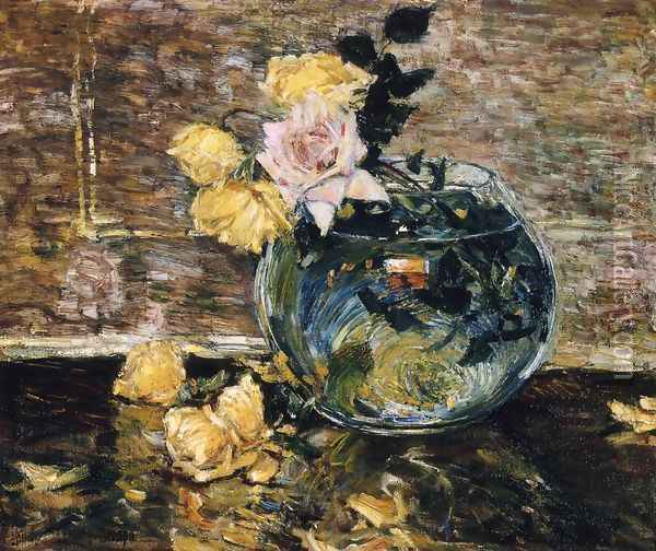 Roses in a Vase Oil Painting - Frederick Childe Hassam