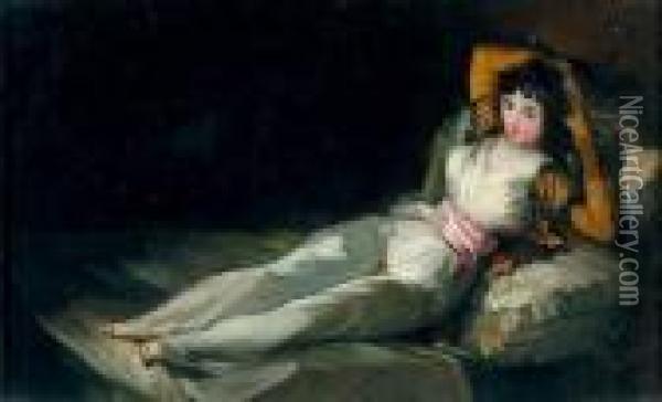 Maja Vestida, D'apres Goya Oil Painting - Eugenio Lucas Velasquez
