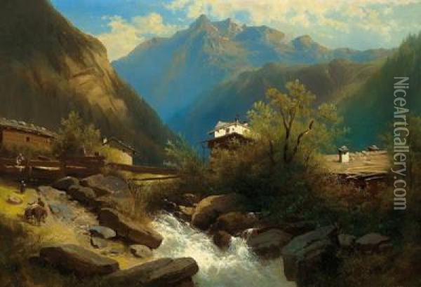 Landschaft Im Unterpinzgau Oil Painting - Leopold Heinrich Voscher