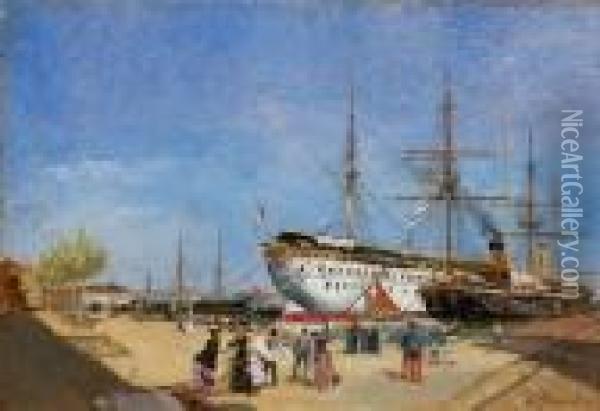 Steamers Au Port Oil Painting - Gustave Mascart