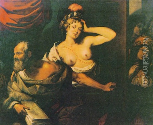 Vecchio Con Libro, Cortigiana E Tre Giovani Oil Painting - Giovanni Bilivert