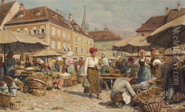 Markt In Der Wiener Neustadt Oil Painting - Hans Hamza