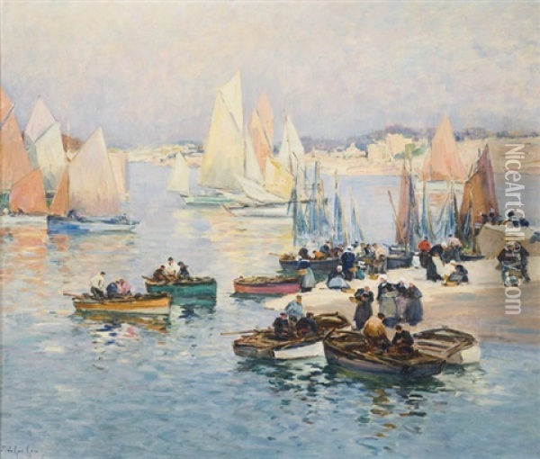 Concarneau Sardine Boats Oil Painting - Fernand Marie Eugene Legout-Gerard
