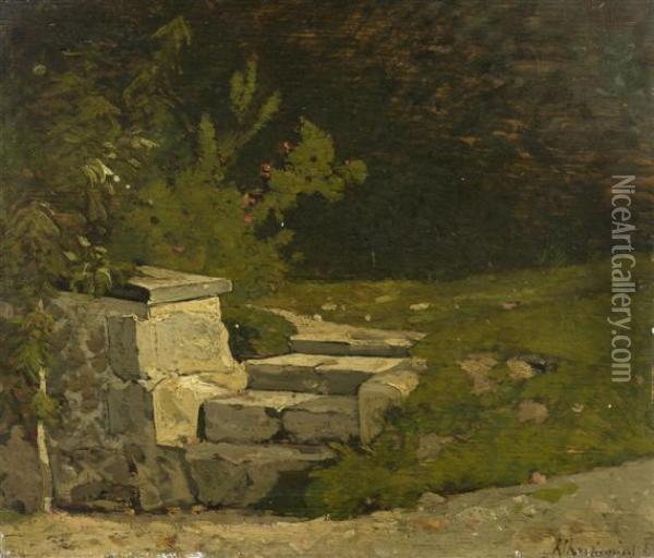 Garden Steps Oil Painting - Henri-Joseph Harpignies