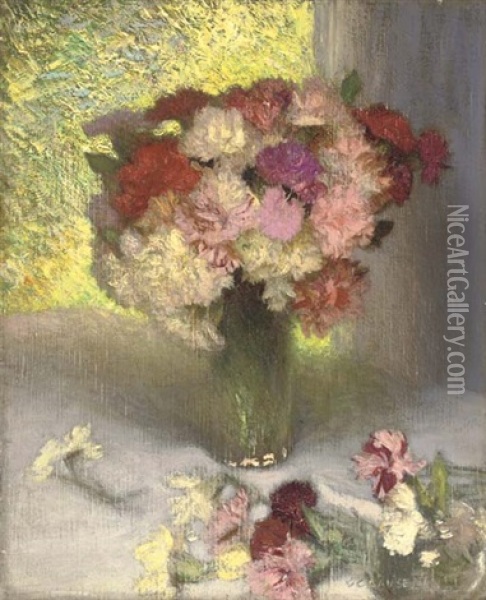 Carnations And Pinks Oil Painting - Sir George Clausen