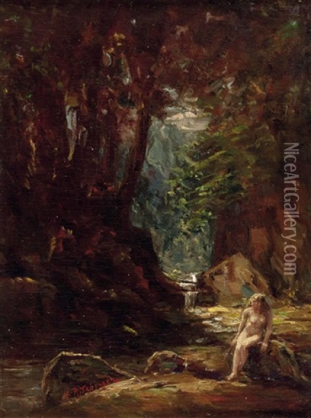 Nymphe An Der Waldquelle Oil Painting - Albert Ritzberger