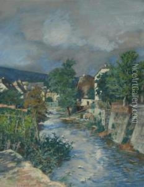 Bachlauf In Einem Dorf Oil Painting - Erich Nikutowski