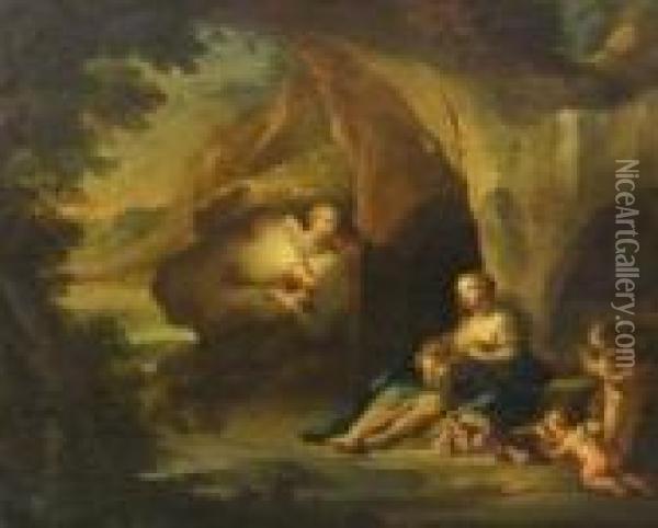 The Virgin And Child In A Wood Oil Painting - Bartolome Esteban Murillo