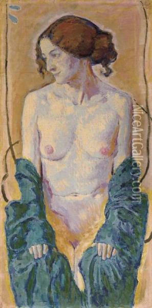Weiblicher Akt Mit Blauem Schal Oil Painting - Koloman, Kolo Moser