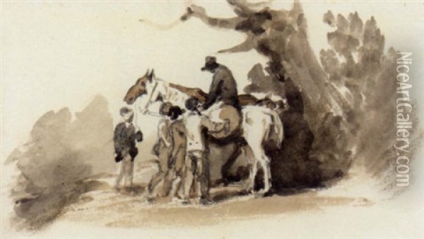Gypsy Boys Gathering Round A Horseman Oil Painting - Peter de Wint