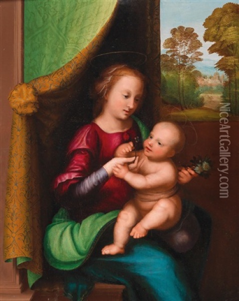 Madonna And Child Beside A Window Oil Painting - Mariotto Albertinelli