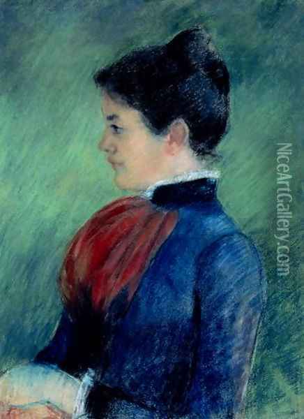 Study of a Woman in a Blue Blouse with a Red Ruff 1895 Oil Painting - Mary Cassatt