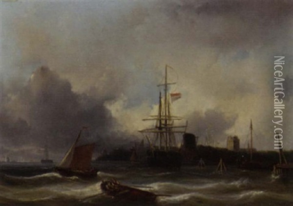 Shipping Near Dordrecht Oil Painting - Christiaan Lodewijk Willem Dreibholtz