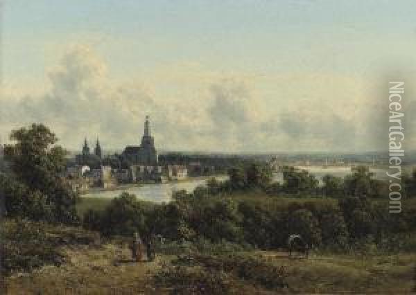 Gezicht Op Arnhem: A Panoramic View Of Arnhem Oil Painting - Johannes Josephus Destree