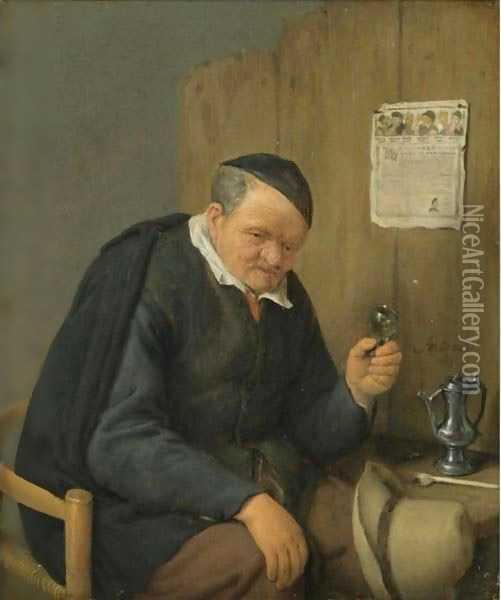 An Elderly Man Seated Holding A Wineglass Oil Painting - Adriaen Jansz. Van Ostade